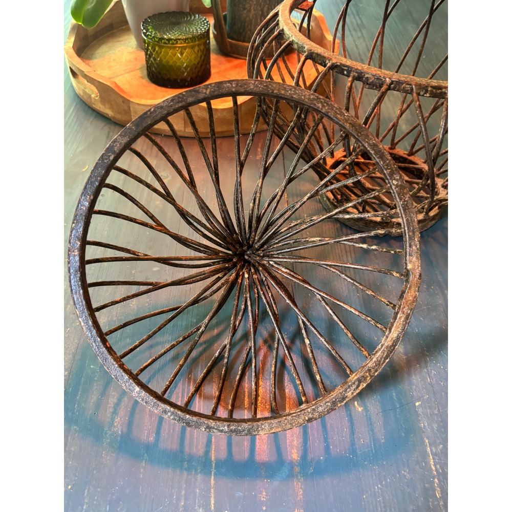 Vintage Rustic Wrought Iron Bird Cage Dark Brown ~  2 pieces - Picture 7 of 11